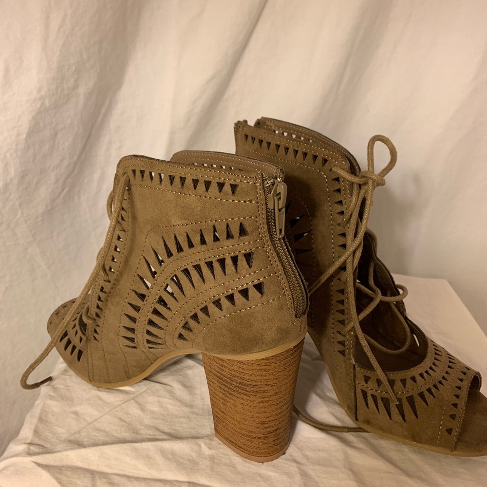 Brown Gray Lace Up Booties